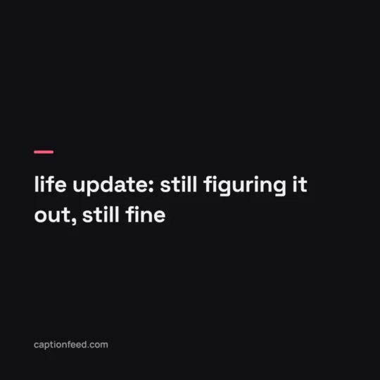 Life Captions For Instagram card: life update: still figuring it out, still fine