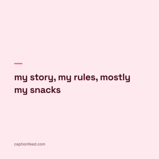 Story Captions For Instagram card: my story, my rules, mostly my snacks